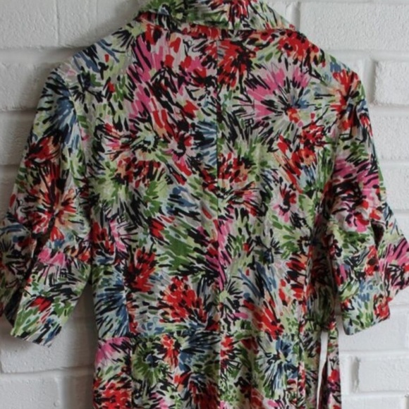 Vtg JG HOOK Dress 100% Linen Faux Wrap Belted Red Multicolor Sz 8P Floral Classy - Picture 10 of 11
